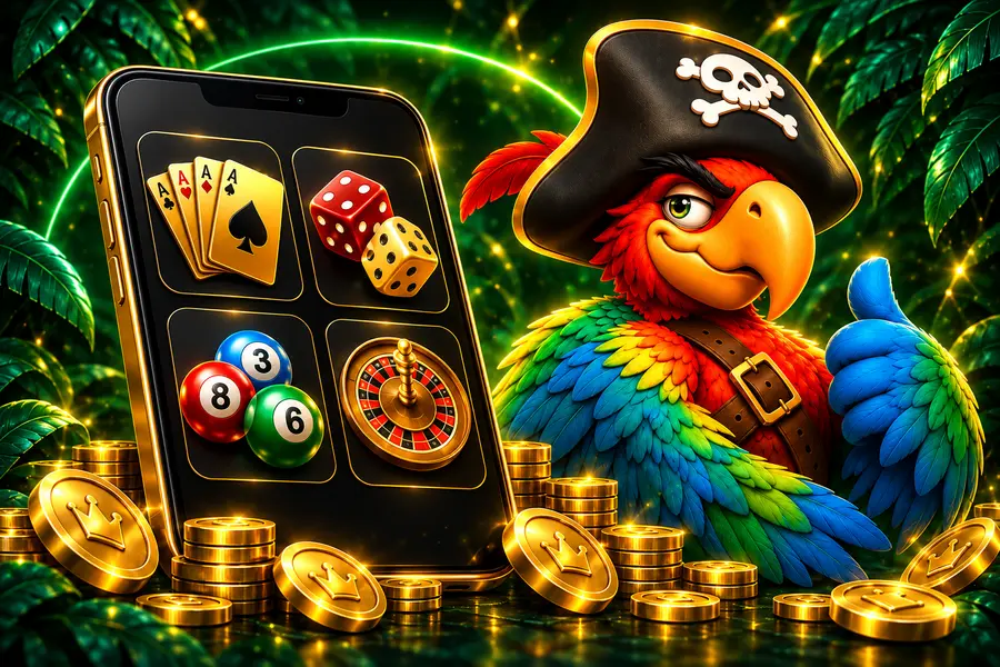 Phone and pirate parrot illustration