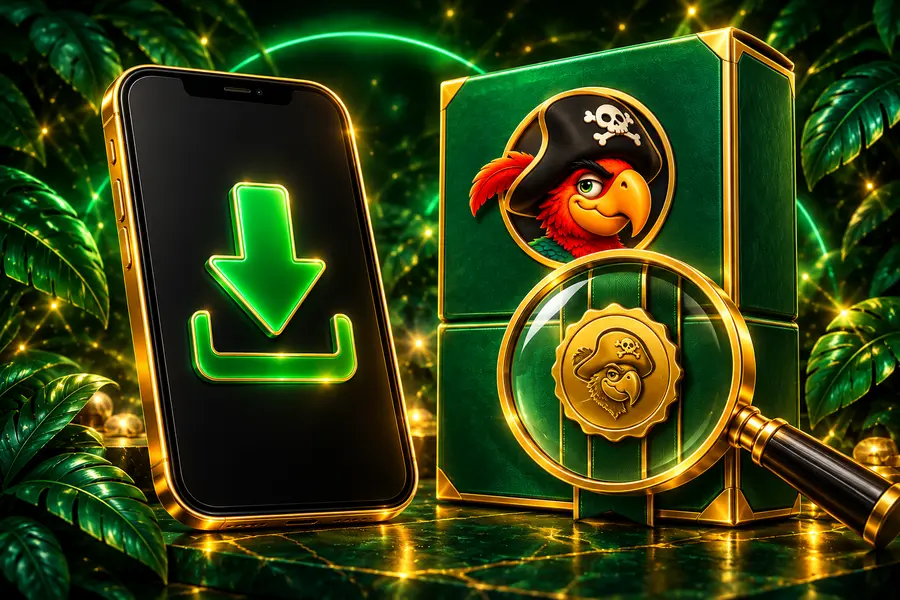 Mobile package illustration with a parrot emblem